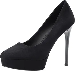 Womens High Heel Platform Pumps Round Toe Sky Stilettoes Waterproof Suede Closed Pointed 4.72" Party Dress Summer Sandals Shoes Office Wedding