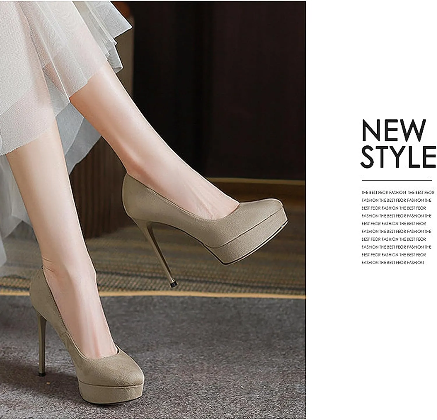 Womens High Heel Platform Pumps Round Toe Sky Stilettoes Waterproof Suede Closed Pointed 4.72" Party Dress Summer Sandals Shoes Office Wedding
