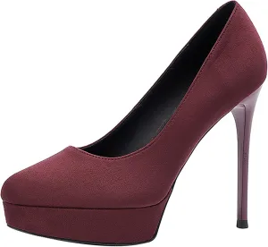 Womens High Heel Platform Pumps Round Toe Sky Stilettoes Waterproof Suede Closed Pointed 4.72" Party Dress Summer Sandals Shoes Office Wedding