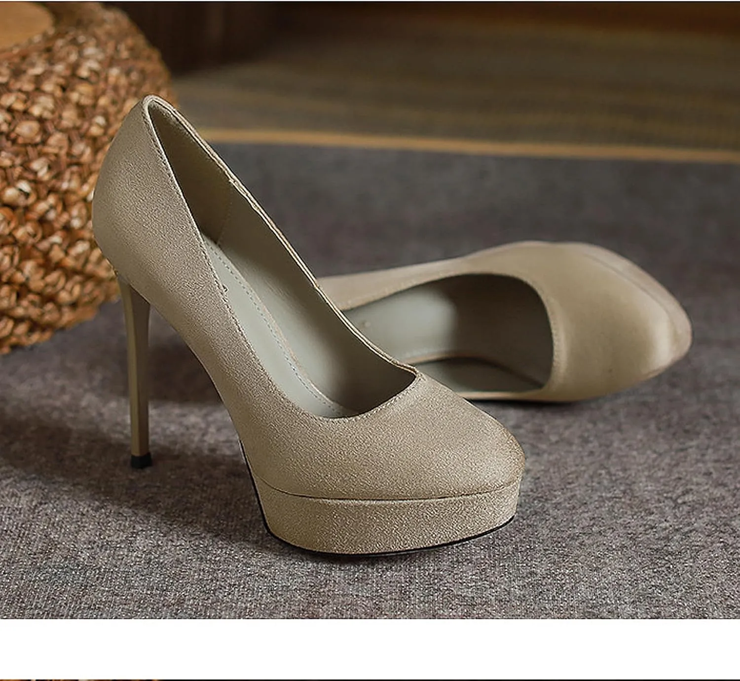 Womens High Heel Platform Pumps Round Toe Sky Stilettoes Waterproof Suede Closed Pointed 4.72" Party Dress Summer Sandals Shoes Office Wedding