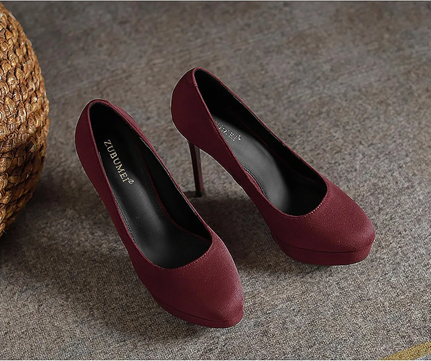 Womens High Heel Platform Pumps Round Toe Sky Stilettoes Waterproof Suede Closed Pointed 4.72" Party Dress Summer Sandals Shoes Office Wedding