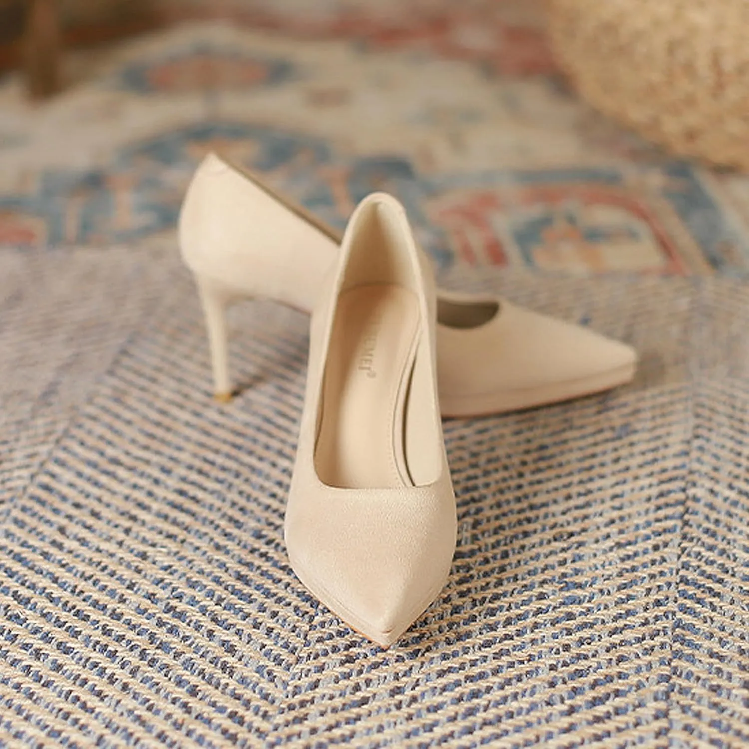 Women's High Heels Pumps Closed Pointed Toe Stiletto 3.14IN Suede Shallow Mouth Waterproof Platform Solid Color Dress Wedding Office Shoes