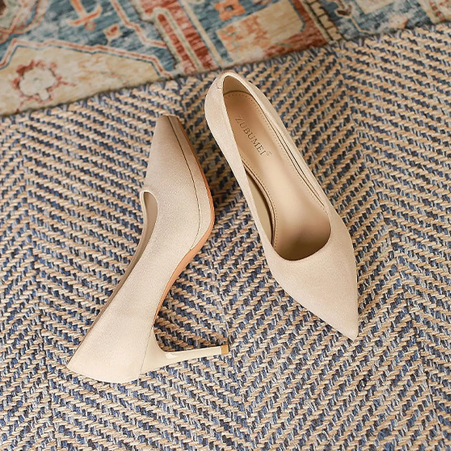 Women's High Heels Pumps Closed Pointed Toe Stiletto 3.14IN Suede Shallow Mouth Waterproof Platform Solid Color Dress Wedding Office Shoes