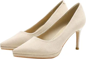 Women's High Heels Pumps Closed Pointed Toe Stiletto 3.14IN Suede Shallow Mouth Waterproof Platform Solid Color Dress Wedding Office Shoes