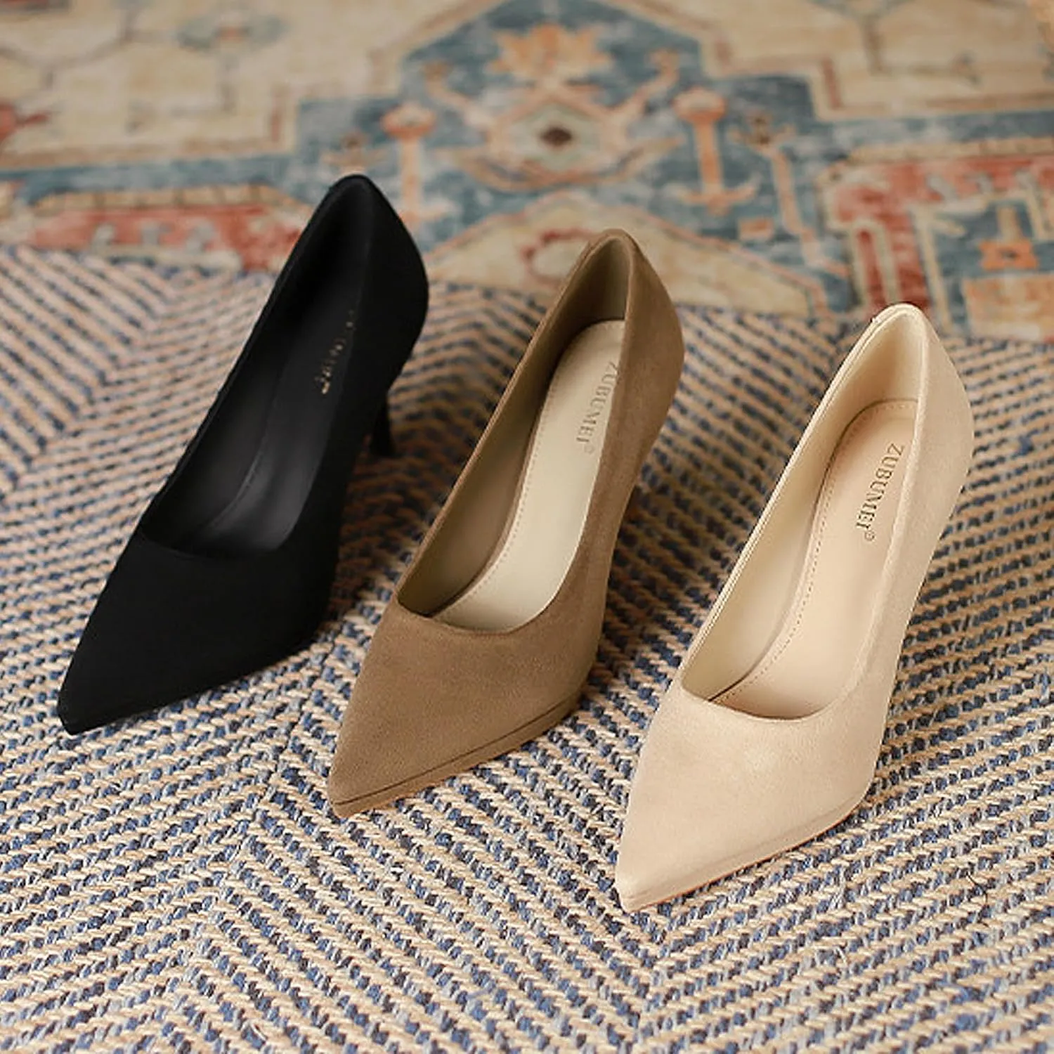Women's High Heels Pumps Closed Pointed Toe Stiletto 3.14IN Suede Shallow Mouth Waterproof Platform Solid Color Dress Wedding Office Shoes