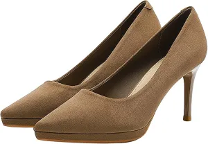 Women's High Heels Pumps Closed Pointed Toe Stiletto 3.14IN Suede Shallow Mouth Waterproof Platform Solid Color Dress Wedding Office Shoes