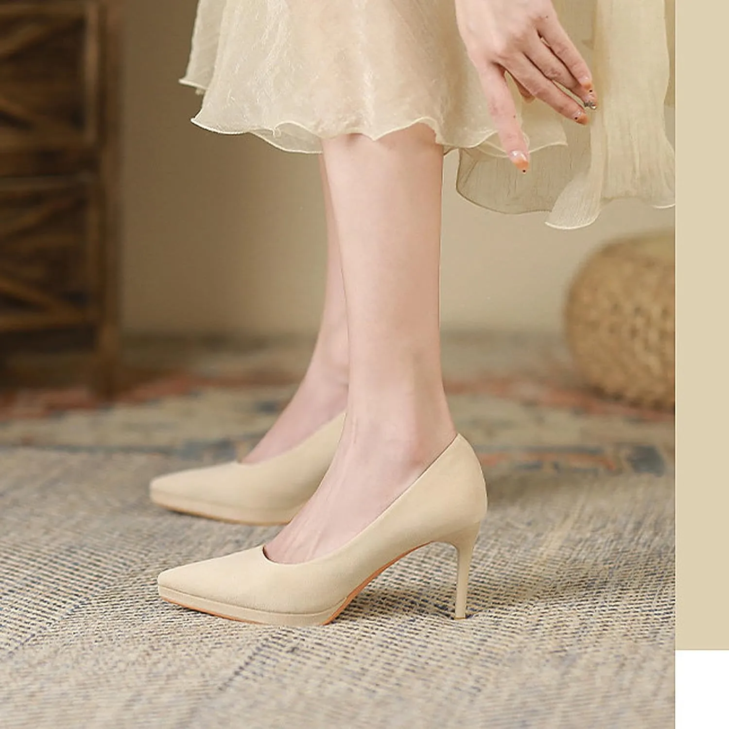 Women's High Heels Pumps Closed Pointed Toe Stiletto 3.14IN Suede Shallow Mouth Waterproof Platform Solid Color Dress Wedding Office Shoes