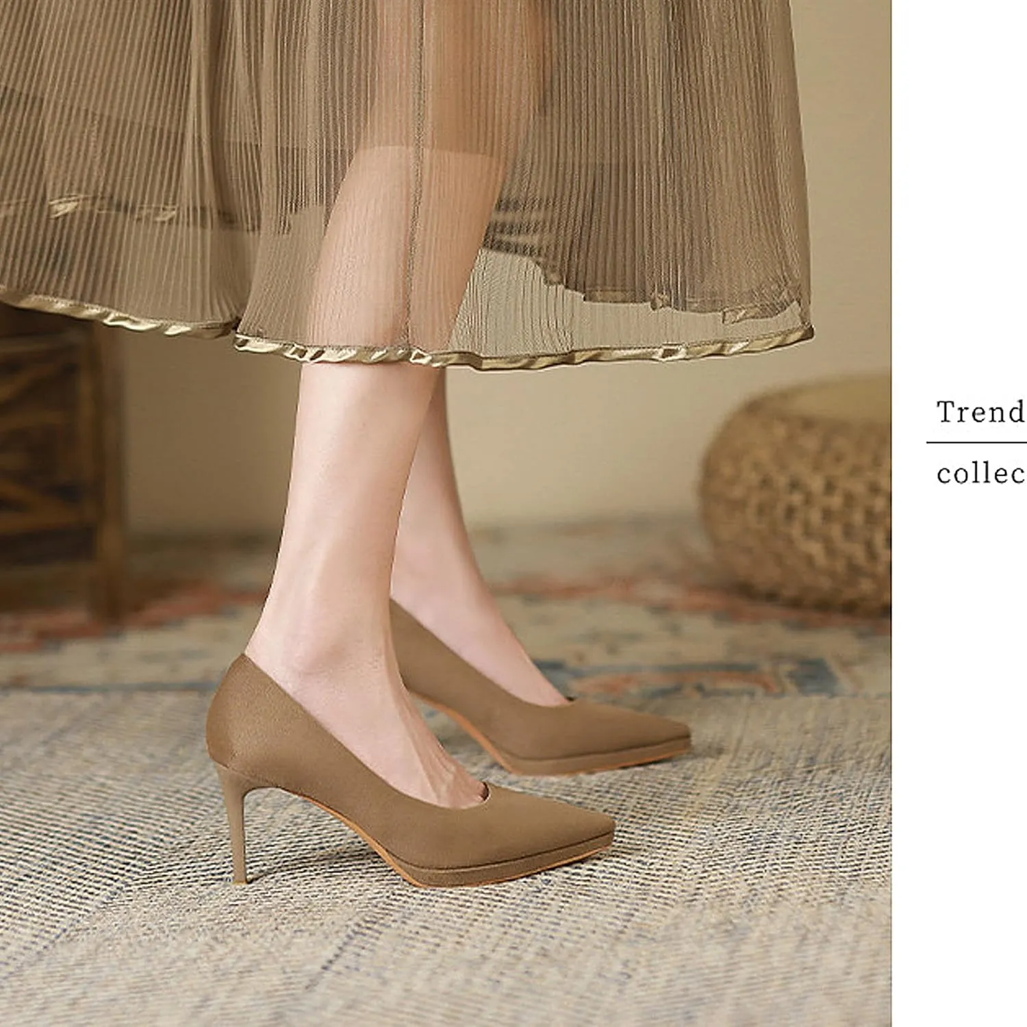Women's High Heels Pumps Closed Pointed Toe Stiletto 3.14IN Suede Shallow Mouth Waterproof Platform Solid Color Dress Wedding Office Shoes