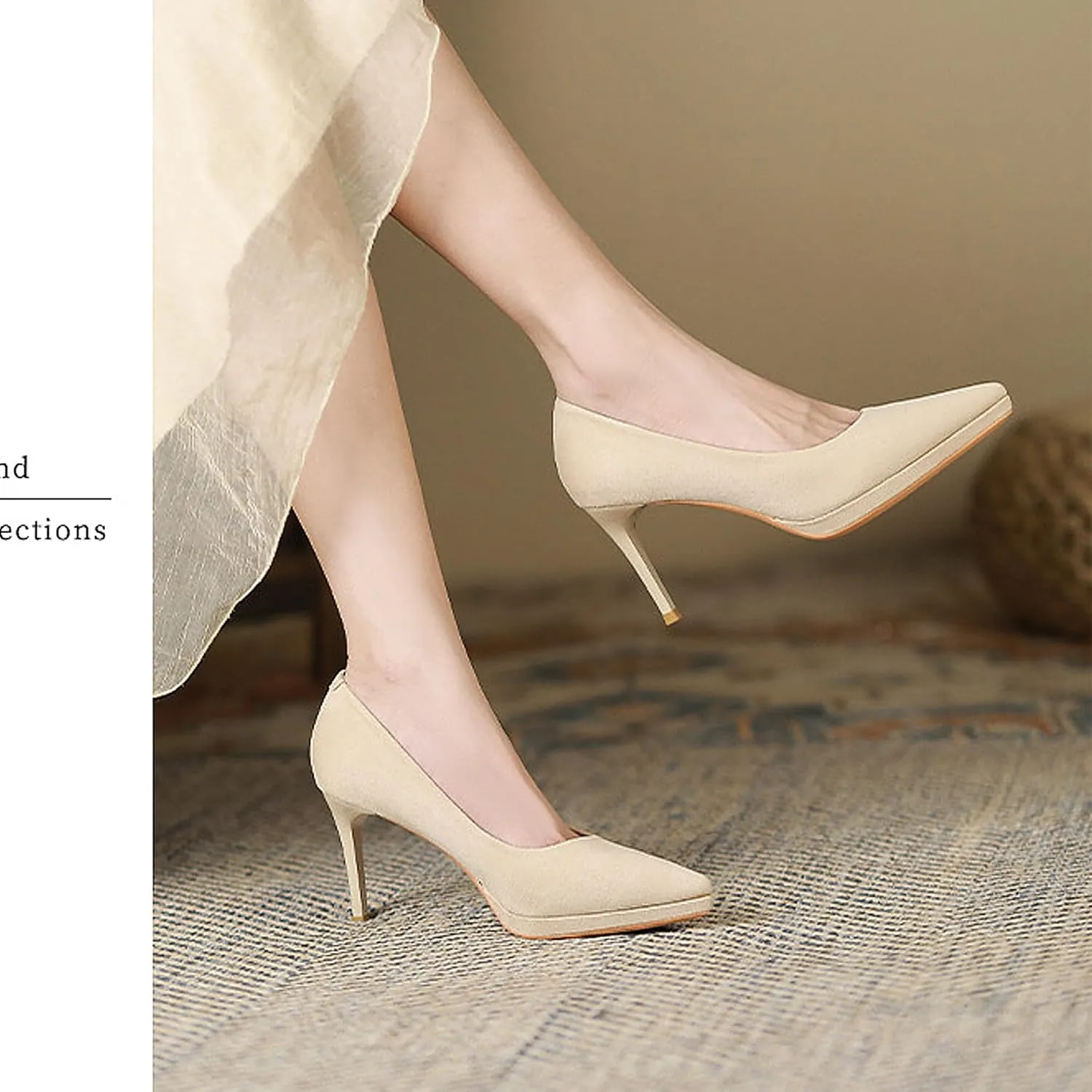 Women's High Heels Pumps Closed Pointed Toe Stiletto 3.14IN Suede Shallow Mouth Waterproof Platform Solid Color Dress Wedding Office Shoes