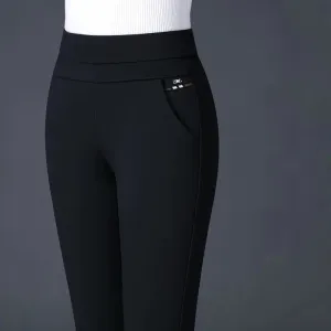 Womens High-Waisted Leggings  Slim Fit  Stretch Fabric  Faux Pocket Detail