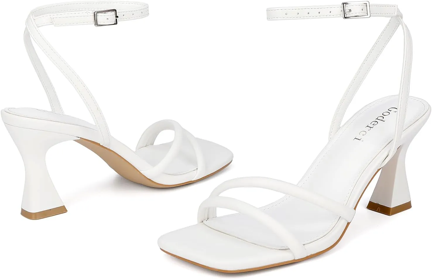 Women's Kitten Strappy Mid heels Square Open Toe Ankle Strap Heeled Sandals