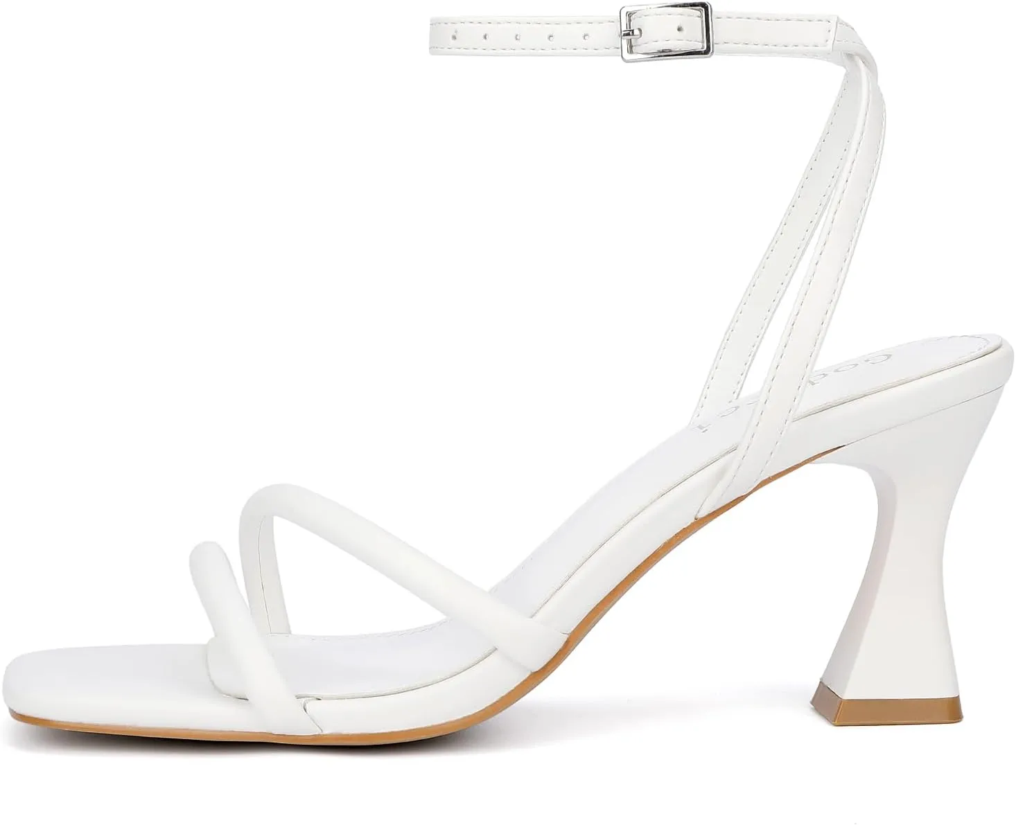 Women's Kitten Strappy Mid heels Square Open Toe Ankle Strap Heeled Sandals