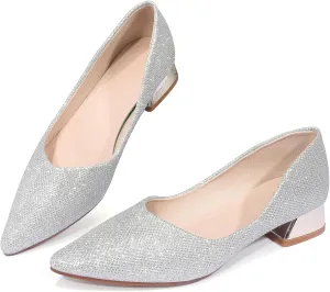 Women's Low Block Chunky Heels Dress Shoes Pointed Toe Closed Toe Work Pumps Slip on Comfort Dress Shoes for Women