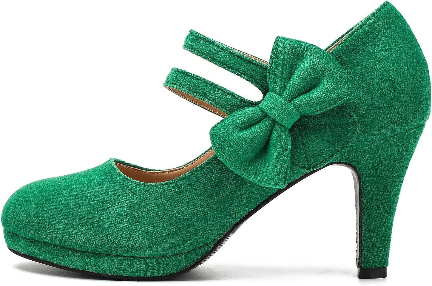 Women's Mary Jane Bow Heels Pumps Round Closed Toe Kitten Heel Double Ankle Strap Wedding Office Work Dress Shoes