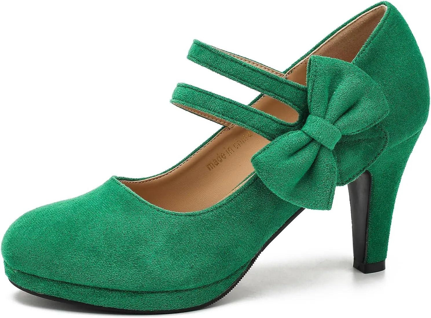 Women's Mary Jane Bow Heels Pumps Round Closed Toe Kitten Heel Double Ankle Strap Wedding Office Work Dress Shoes