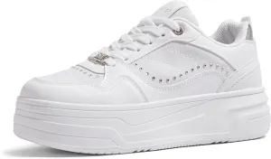 Women's Platform Sneakers Chunky Tennis Shoes with Artificial Leather & Recyclable Material Insole Non-Slip Cushion for Casual, Streetwear & Daily Outfits