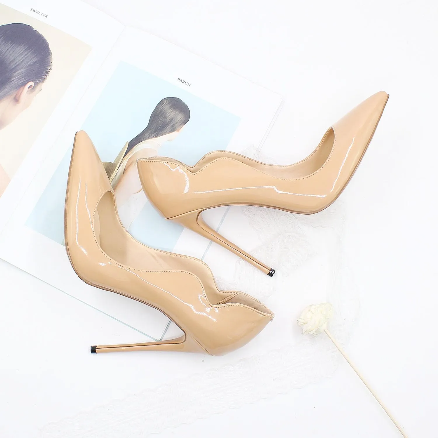 Women's Pointed 4.7 Inch Wave Sexy Stilettos Large Size High Heels Party Party Work Shoes