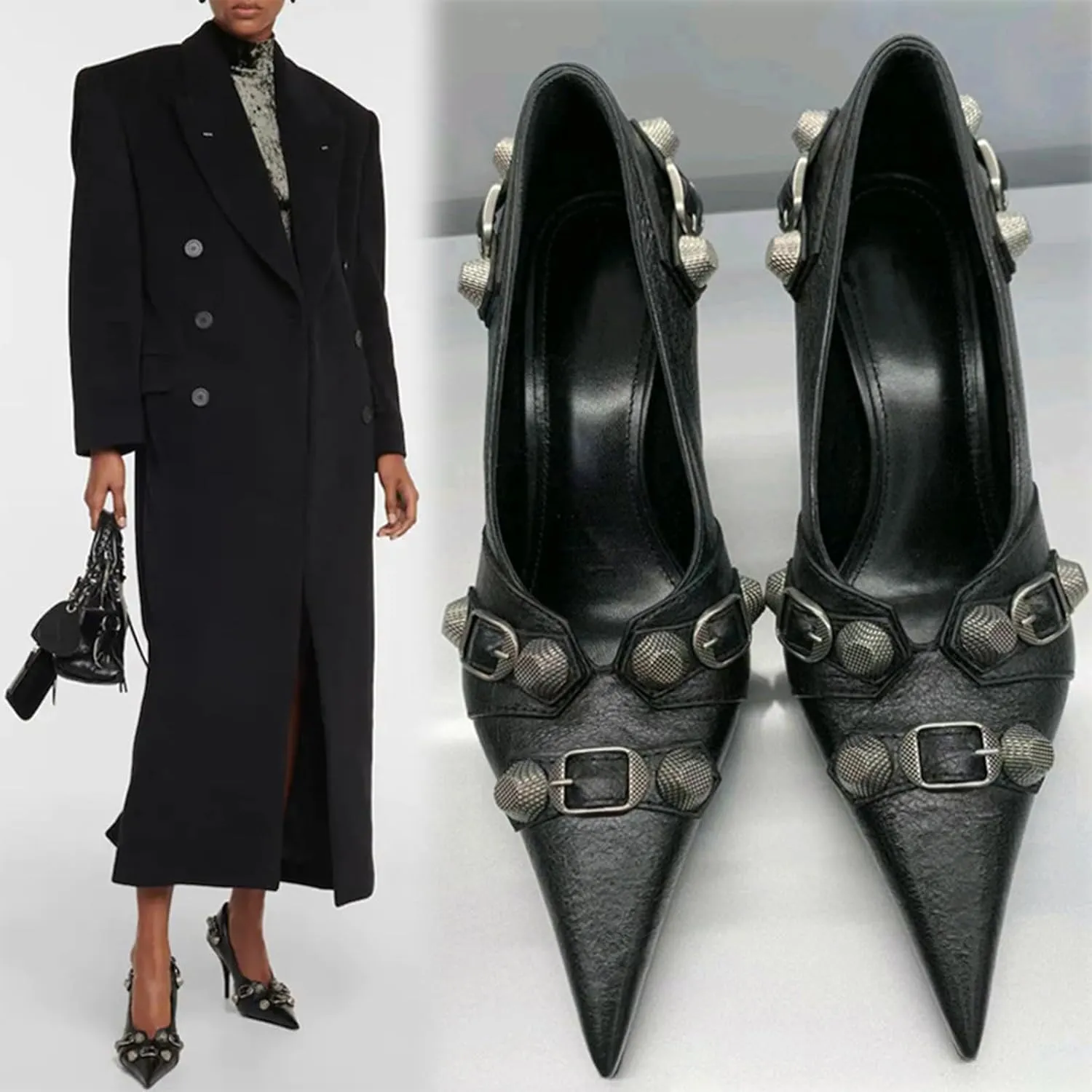 Women's Pointed Toe High Heel Pumps Slip On Stiletto Pumps Comfortable Closed Toe Kitten Heels Sandals for Women Studded Stiletto Dress Shoes Party Wedding Fashion Shoes