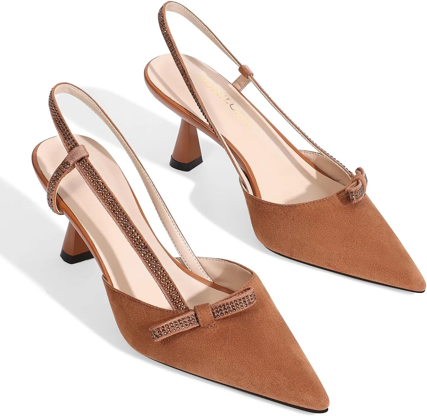 Women's Pumps Kitten Heels Closed Toe Rhinestone Slingback Pointed Toe Dress Shoes for Women Low Heel Bow Tie Comfortable Bridal Wedding Prom