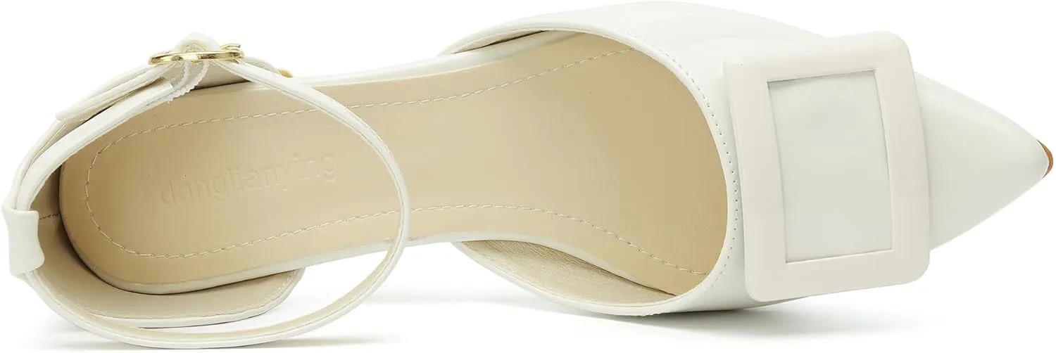 Women's Pumps Shoes Pointed Toe Low Heels Ankle Strap Closed Toe Wedding Party Dress Sandals