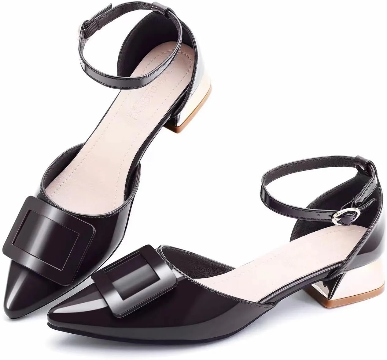 Women's Pumps Shoes Pointed Toe Low Heels Ankle Strap Closed Toe Wedding Party Dress Sandals