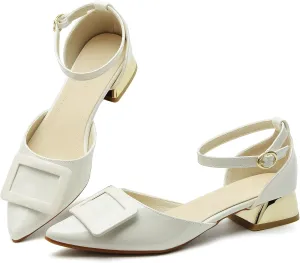 Women's Pumps Shoes Pointed Toe Low Heels Ankle Strap Closed Toe Wedding Party Dress Sandals