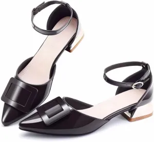 Women's Pumps Shoes Pointed Toe Low Heels Ankle Strap Closed Toe Wedding Party Dress Sandals