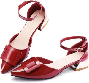 Women's Pumps Shoes Pointed Toe Low Heels Ankle Strap Closed Toe Wedding Party Dress Sandals