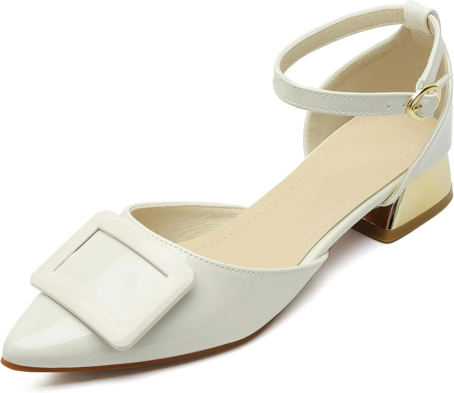 Women's Pumps Shoes Pointed Toe Low Heels Ankle Strap Closed Toe Wedding Party Dress Sandals