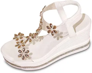Women's Rhinestone Block Heel Sandals,2025 New Elastic Ankle Strap Sandals Open Toe Fashion Sandals (Black,9)
