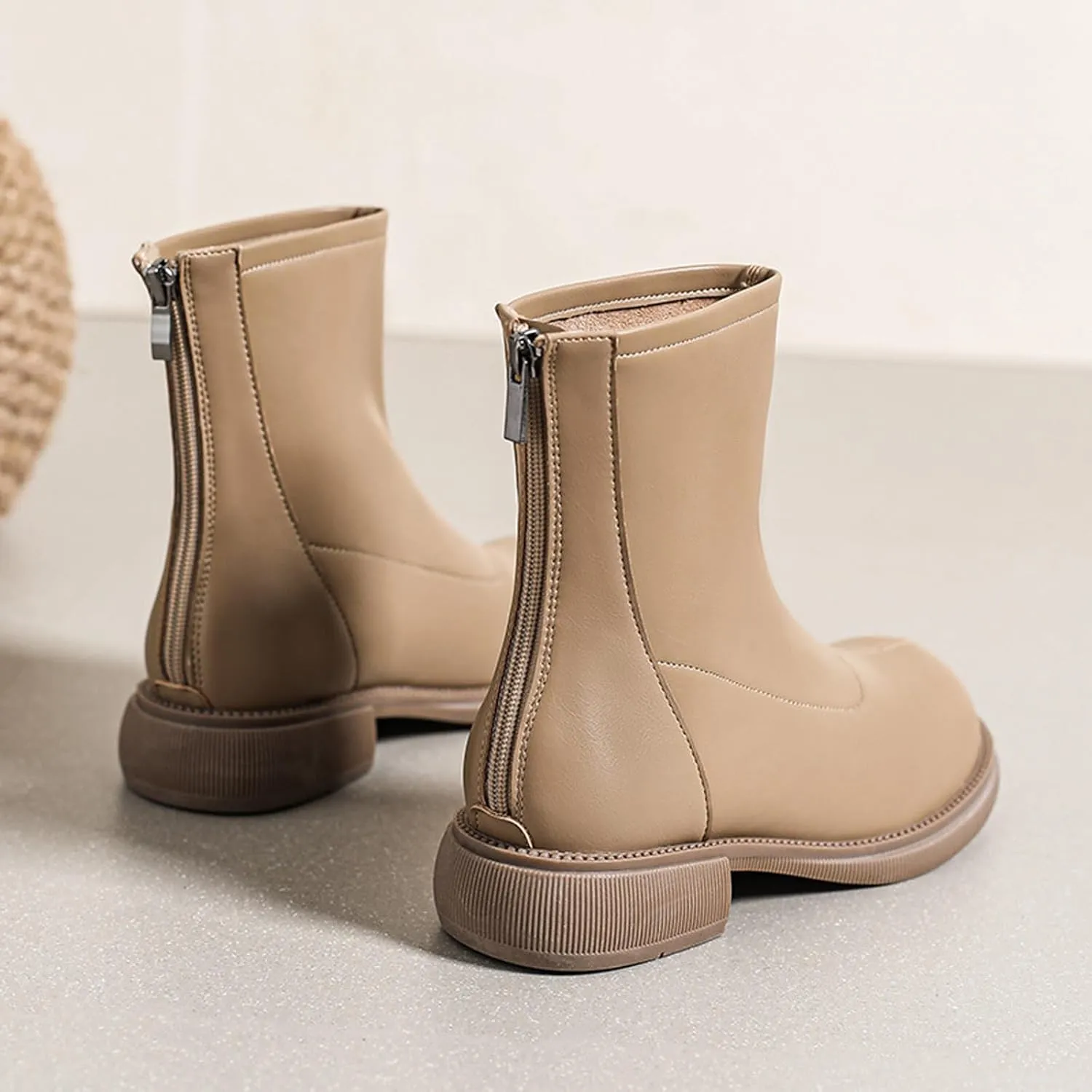 Women's Round Toe Low Chunky Heel Chelsea Boots Autumn Winter Back Zipper Block Heel Ankle Boots Fashion Waterproof Dress Booties