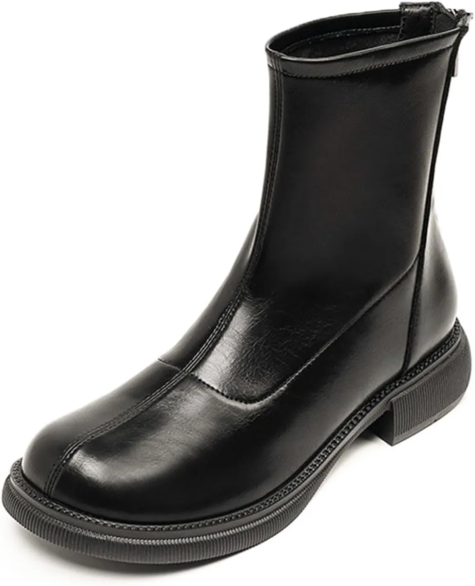 Women's Round Toe Low Chunky Heel Chelsea Boots Autumn Winter Back Zipper Block Heel Ankle Boots Fashion Waterproof Dress Booties