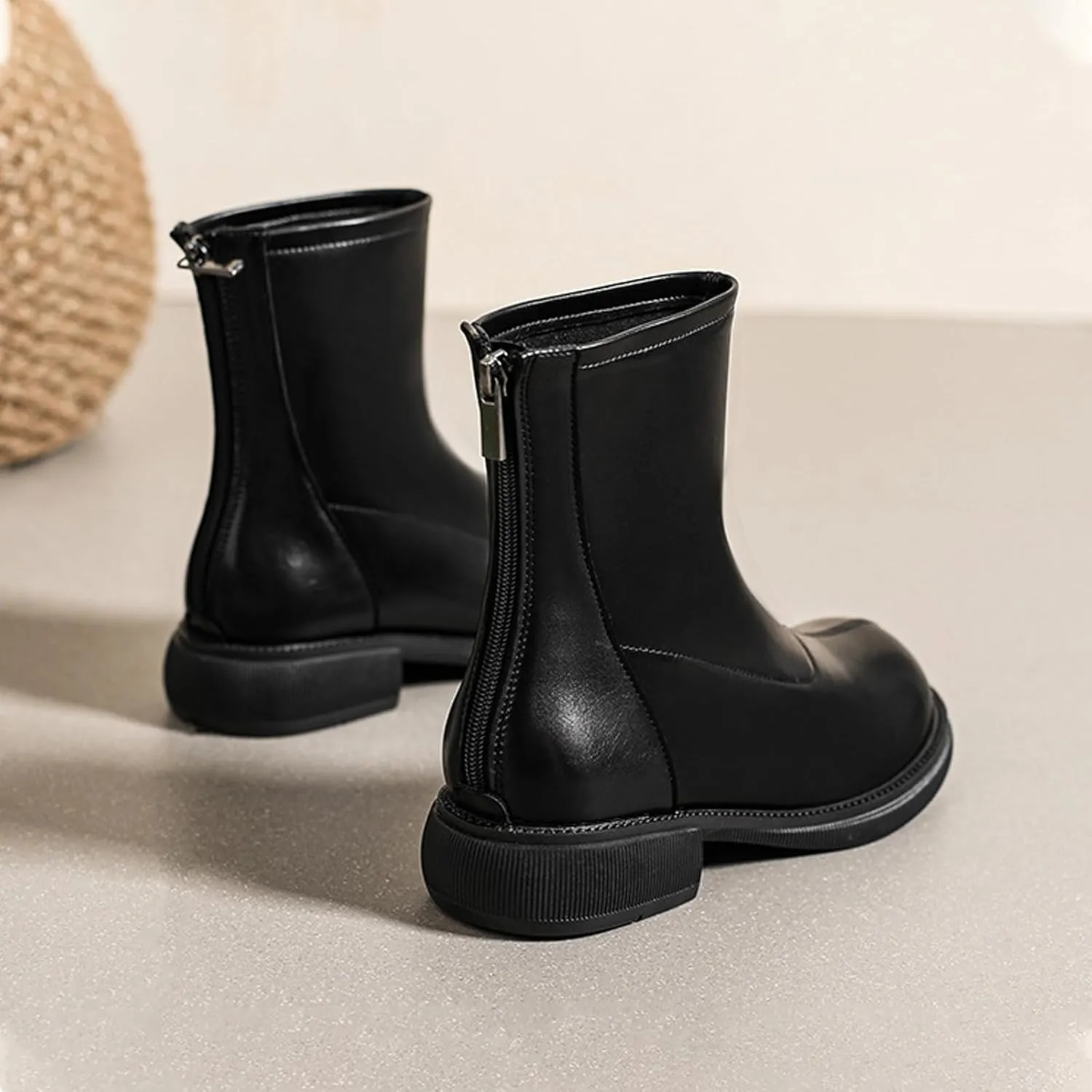 Women's Round Toe Low Chunky Heel Chelsea Boots Autumn Winter Back Zipper Block Heel Ankle Boots Fashion Waterproof Dress Booties