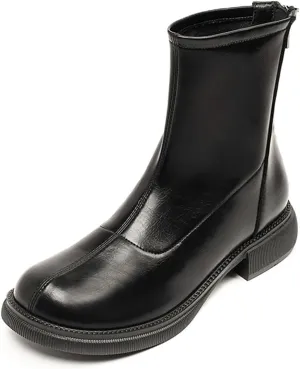 Women's Round Toe Low Chunky Heel Chelsea Boots Autumn Winter Back Zipper Block Heel Ankle Boots Fashion Waterproof Dress Booties