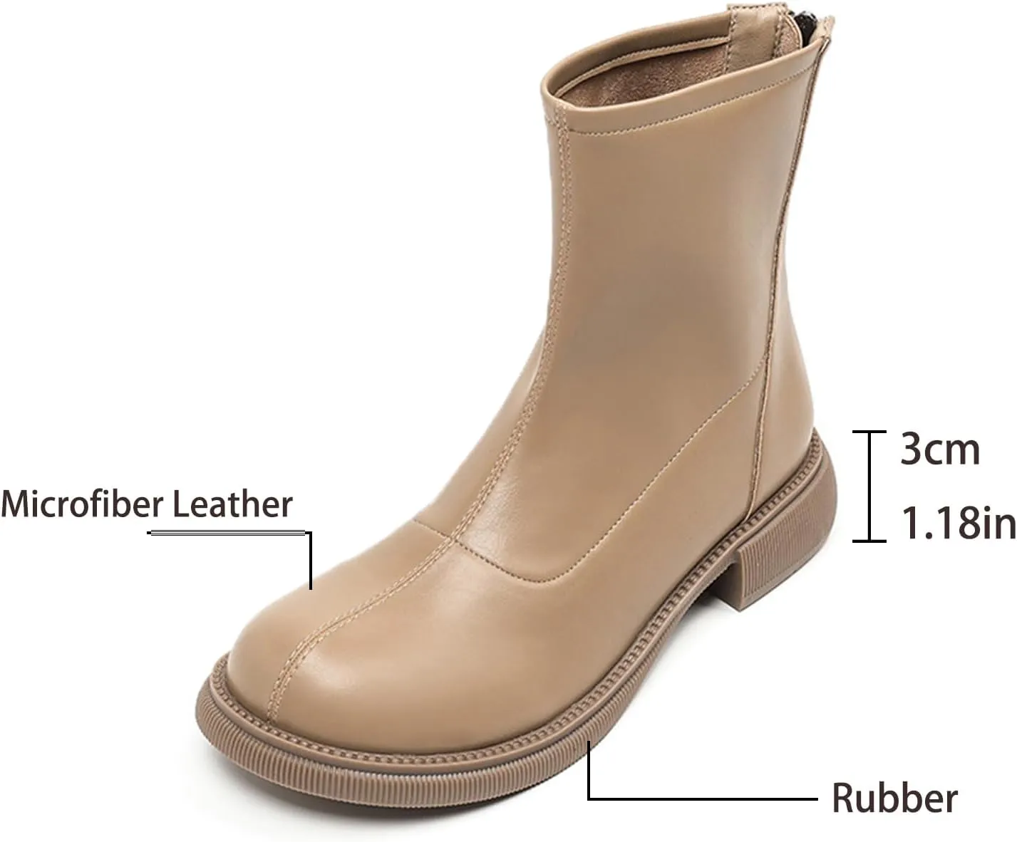 Women's Round Toe Low Chunky Heel Chelsea Boots Autumn Winter Back Zipper Block Heel Ankle Boots Fashion Waterproof Dress Booties