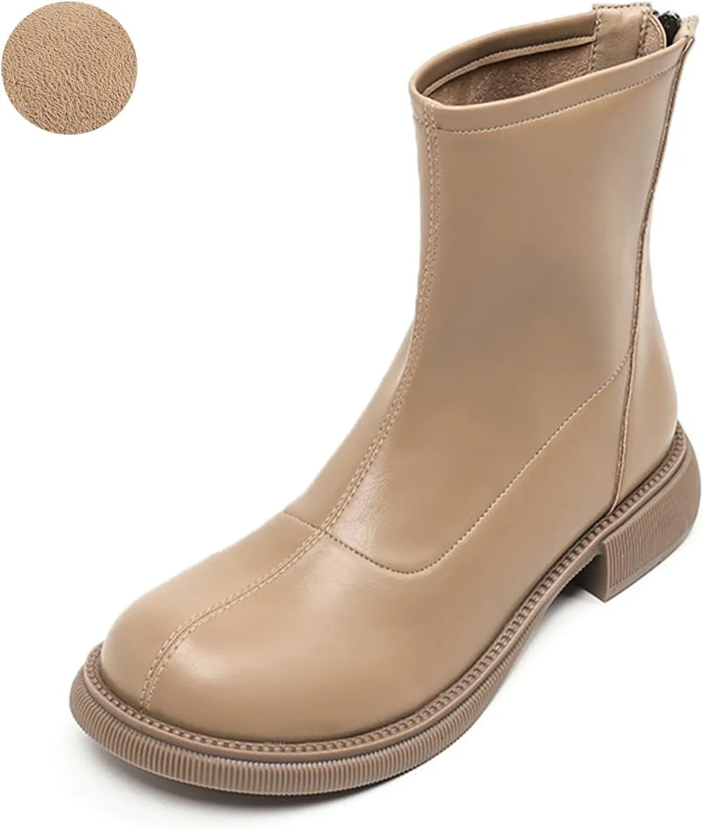 Women's Round Toe Low Chunky Heel Chelsea Boots Autumn Winter Back Zipper Block Heel Ankle Boots Fashion Waterproof Dress Booties