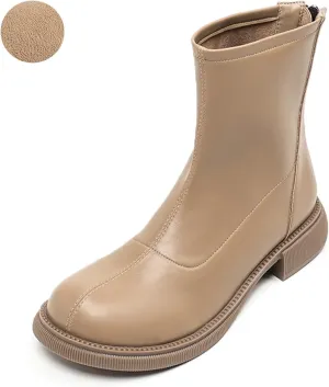 Women's Round Toe Low Chunky Heel Chelsea Boots Autumn Winter Back Zipper Block Heel Ankle Boots Fashion Waterproof Dress Booties