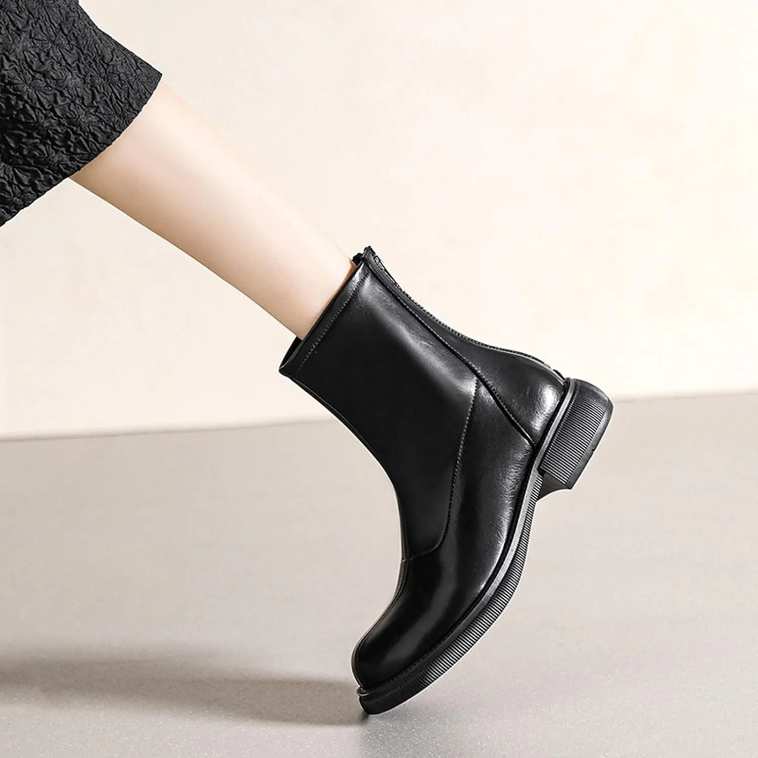 Women's Round Toe Low Chunky Heel Chelsea Boots Autumn Winter Back Zipper Block Heel Ankle Boots Fashion Waterproof Dress Booties