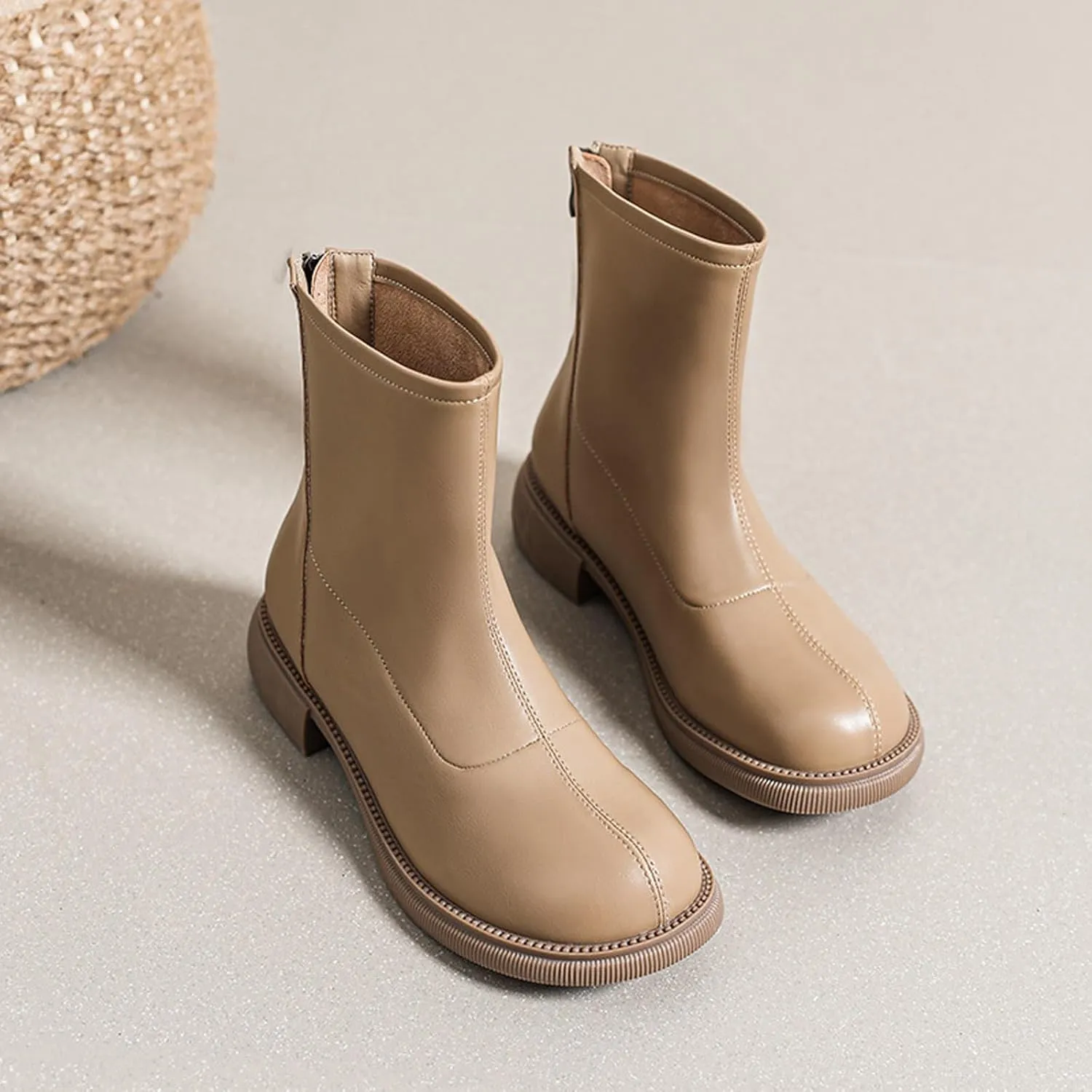 Women's Round Toe Low Chunky Heel Chelsea Boots Autumn Winter Back Zipper Block Heel Ankle Boots Fashion Waterproof Dress Booties
