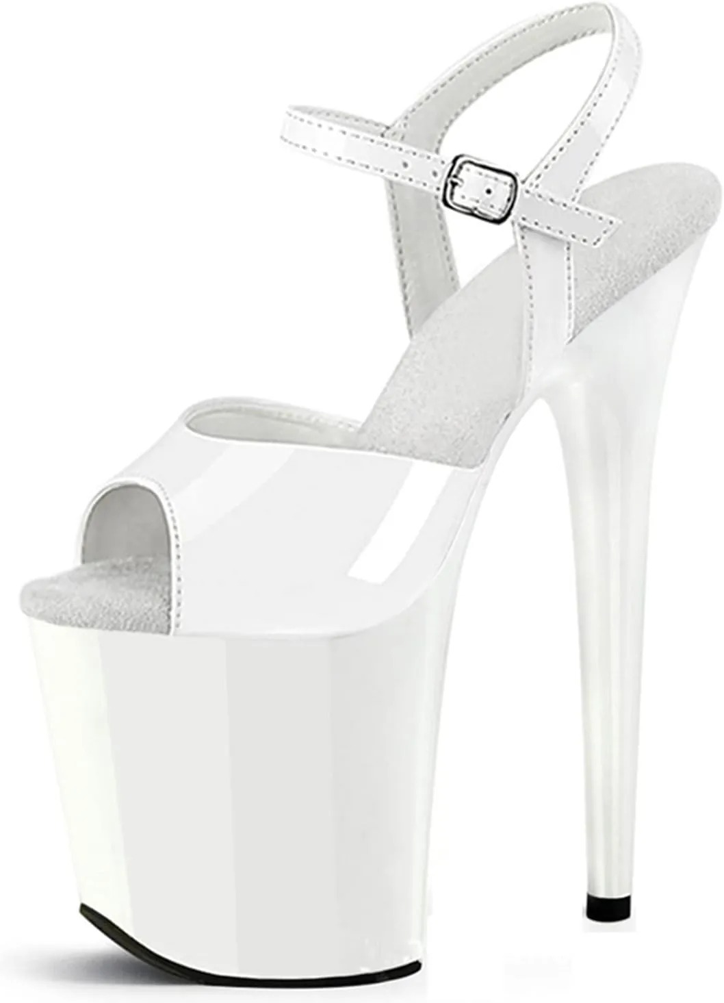 Womens Sexy Patent Leather Sandals Platform Open Toe Ankle Strap Heeled Sandals Evening Dress Shoes with 7.8inch Stiletto Heels for Stripper Club Party,White,5.5