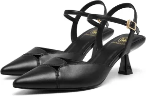 Women's Slingback Kitten Heels Closed Pointed Toe Pumps Dressy Strappy Ankle Office Low Heel Work Dress Shoes