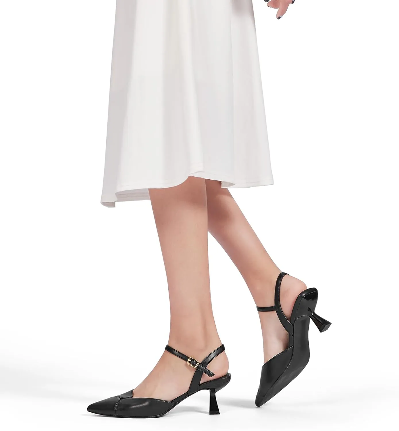 Women's Slingback Kitten Heels Closed Pointed Toe Pumps Dressy Strappy Ankle Office Low Heel Work Dress Shoes