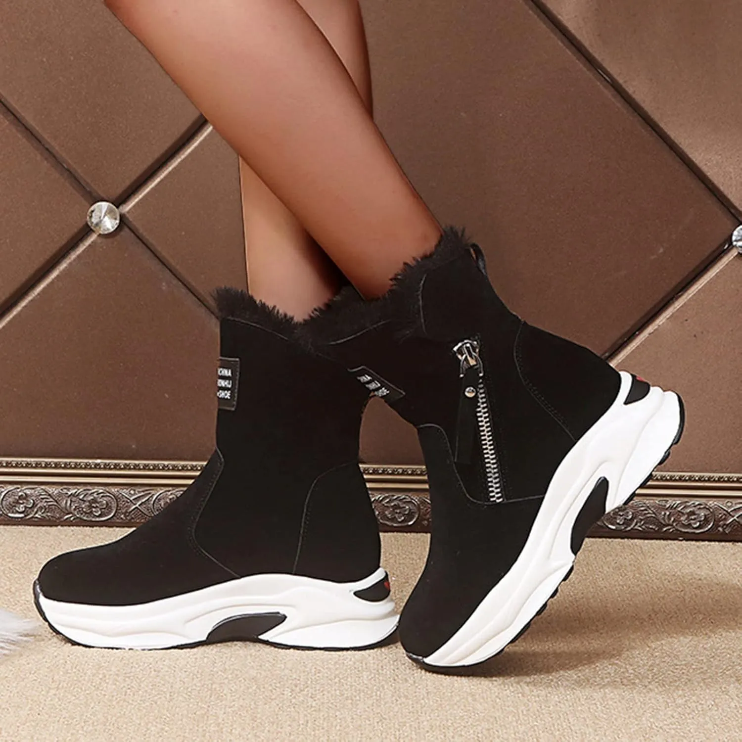 Women's Snow Boots Winter Ankle Boots Ladies Warm Fur Lined Booties Thickening Shoes Zip Flat Sneakers Outdoor Booties
