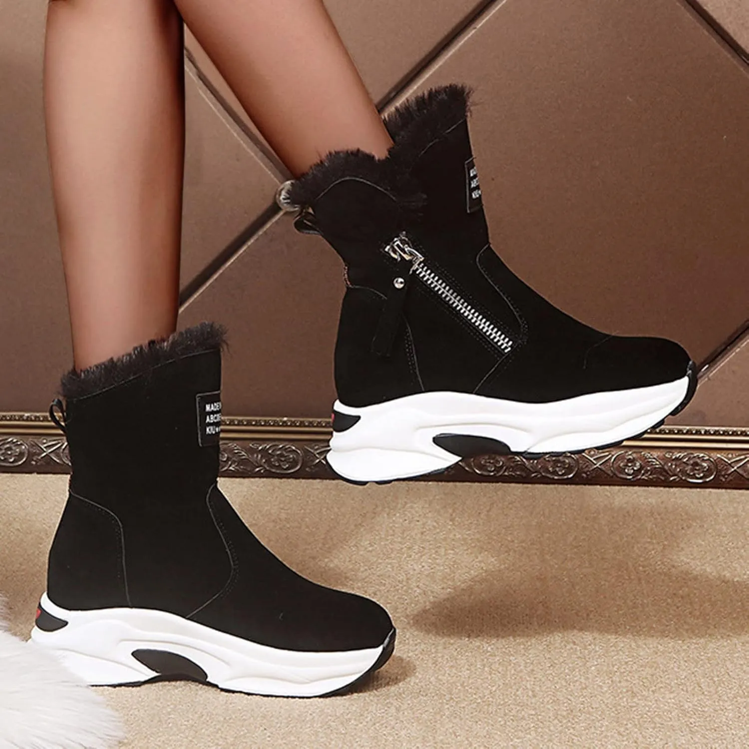 Women's Snow Boots Winter Ankle Boots Ladies Warm Fur Lined Booties Thickening Shoes Zip Flat Sneakers Outdoor Booties