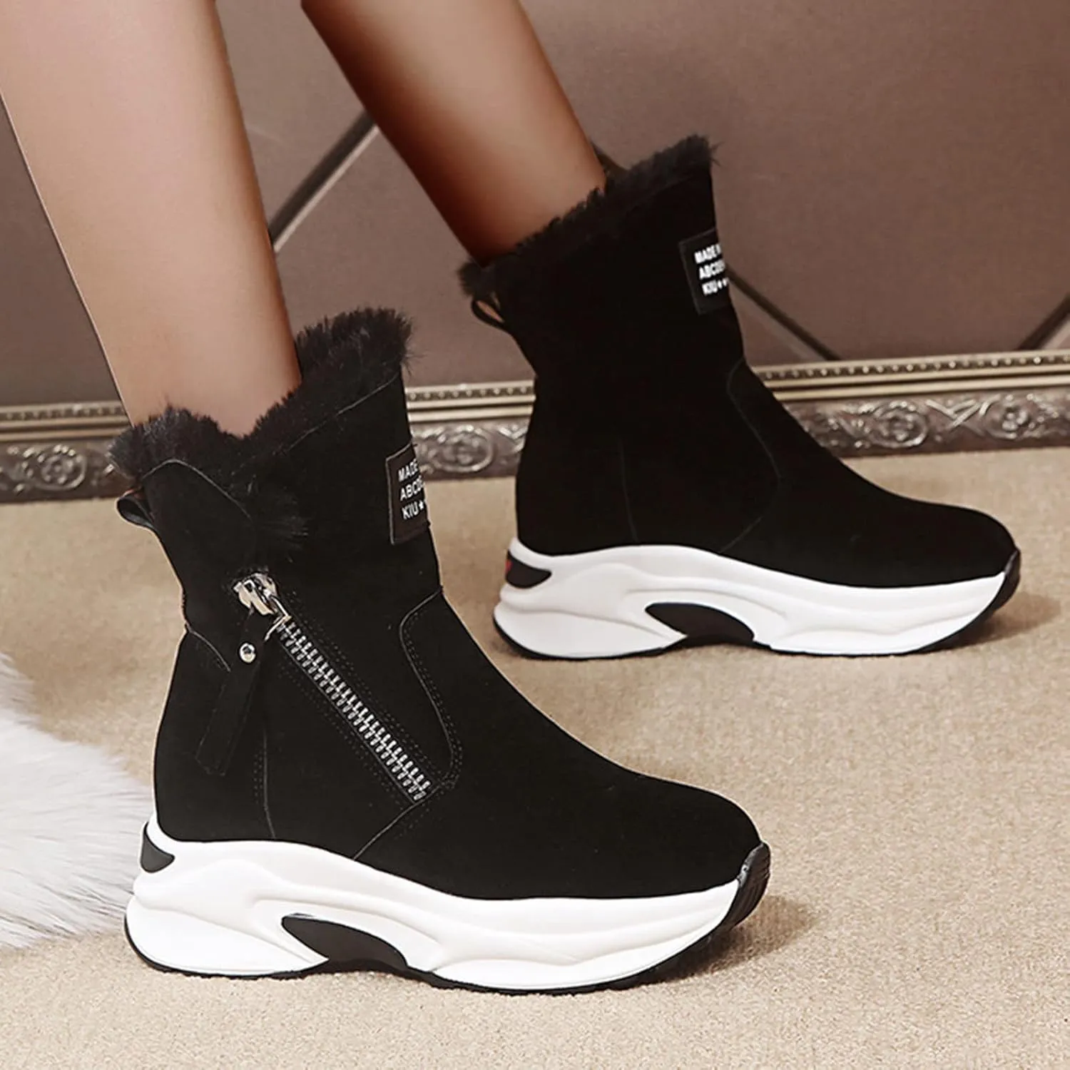 Women's Snow Boots Winter Ankle Boots Ladies Warm Fur Lined Booties Thickening Shoes Zip Flat Sneakers Outdoor Booties