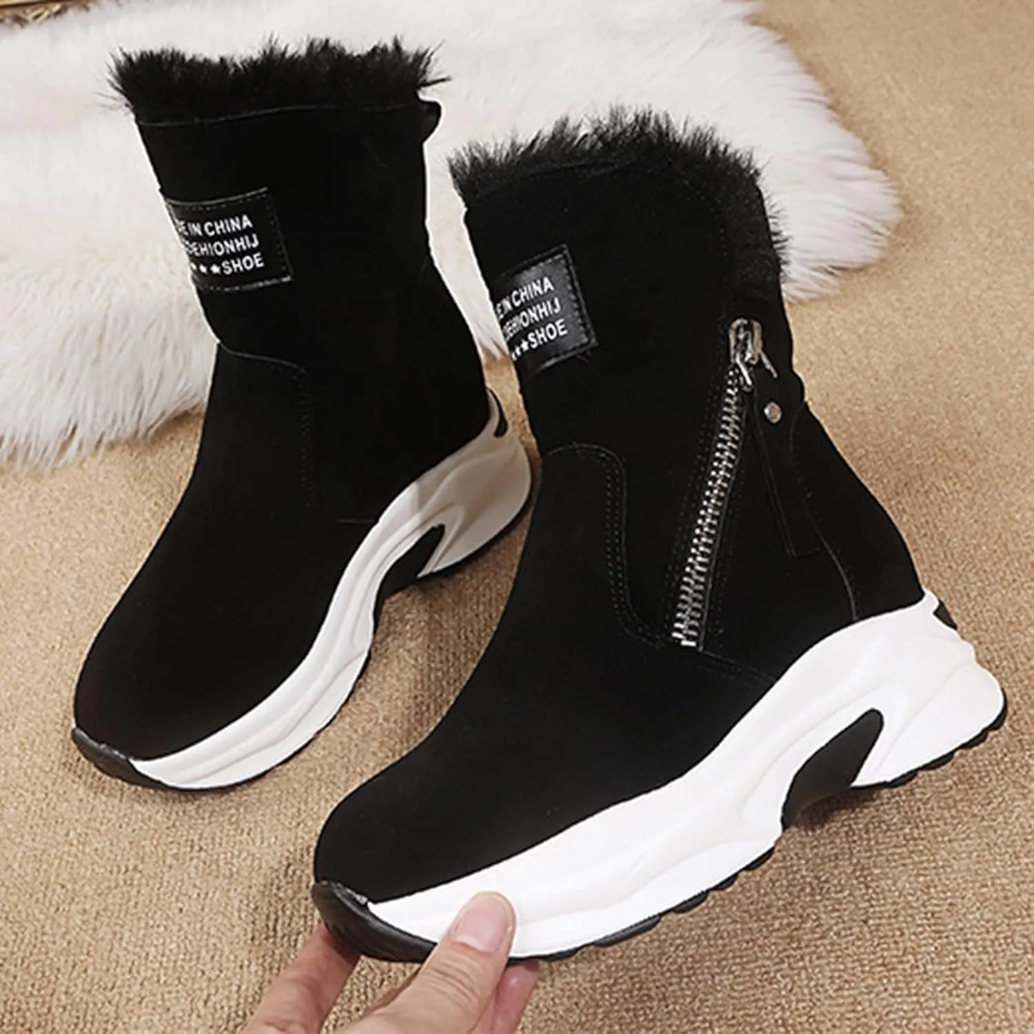 Women's Snow Boots Winter Ankle Boots Ladies Warm Fur Lined Booties Thickening Shoes Zip Flat Sneakers Outdoor Booties