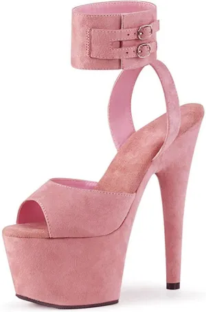 Womens Suede Sandals Platform Peep Open Toe Ankle Strap Slingback Super high Heels Sexy Nightclub Pole Dancing Stripper Club Dress Shoes 17cm,Pink,8.5