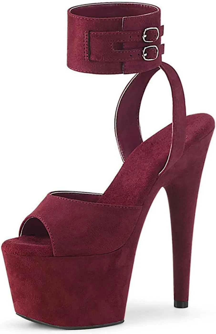 Womens Suede Sandals Platform Peep Open Toe Ankle Strap Slingback Super high Heels Sexy Nightclub Pole Dancing Stripper Club Dress Shoes 17cm,Wine red,5.5