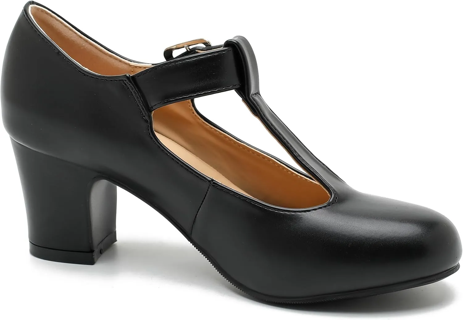 Women's T-Strap Mary Jane Pumps Round Closed Toe Comfortable Low Chunky Block Heel Wedding Dress Evening Party Shoes