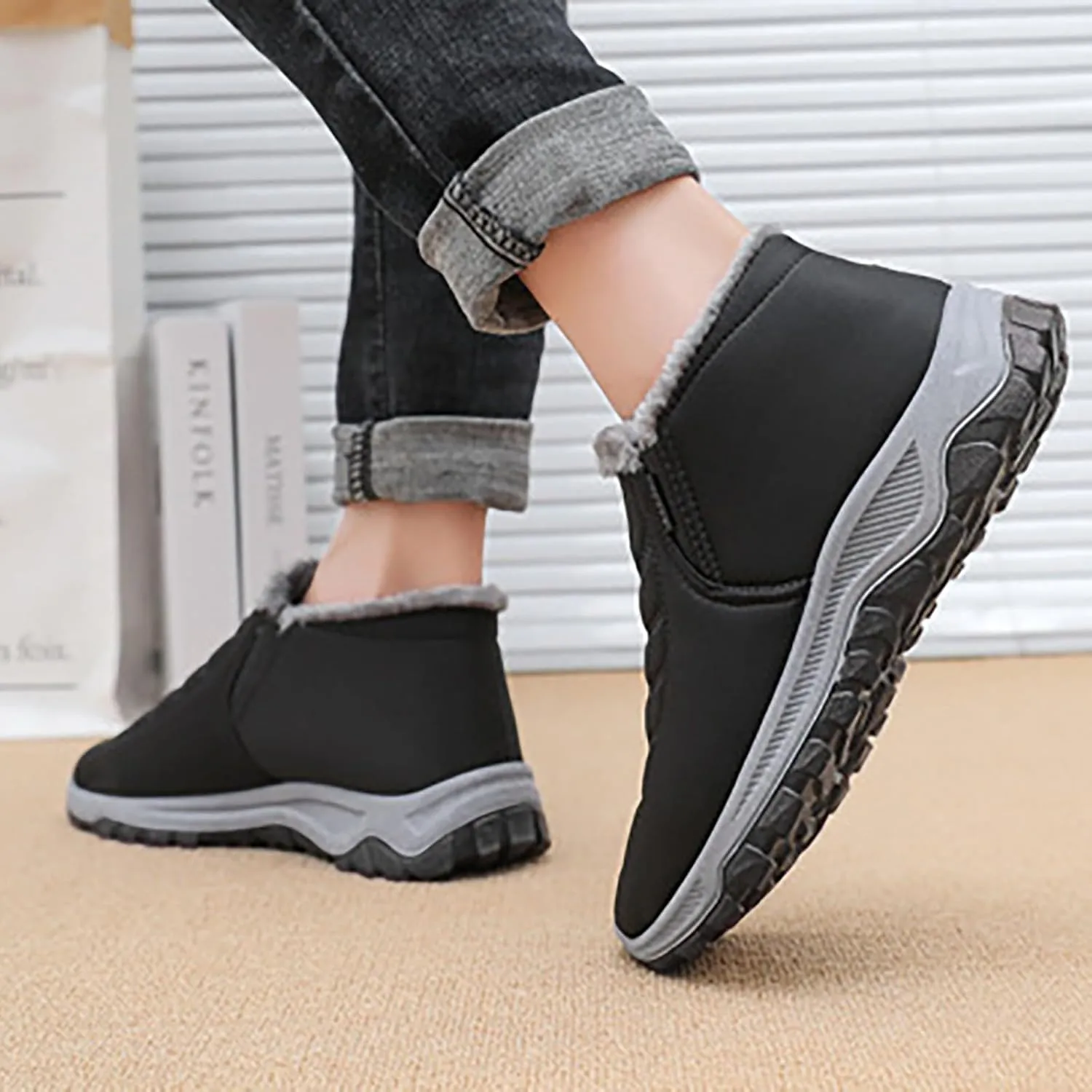 Womens Winter Snow Boots Men Unisex Waterproof Fur Lined Warm Ankle Boots Slip On Outdoor Boot Walking Shoes